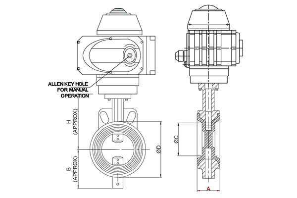 electrical motorized operated butterfly valve drawing